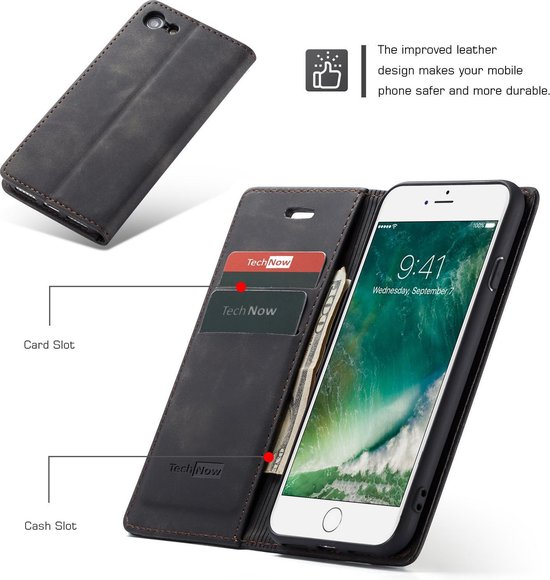 Hoesje geschikt voor iPhone SE 2022 / SE 2020 / 8 / 7 - Book Case Slimline Zwart - TechNow