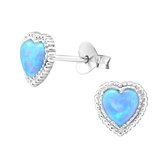 Joy|S - Zilveren classic hart oorbellen 7 mm azure blauw