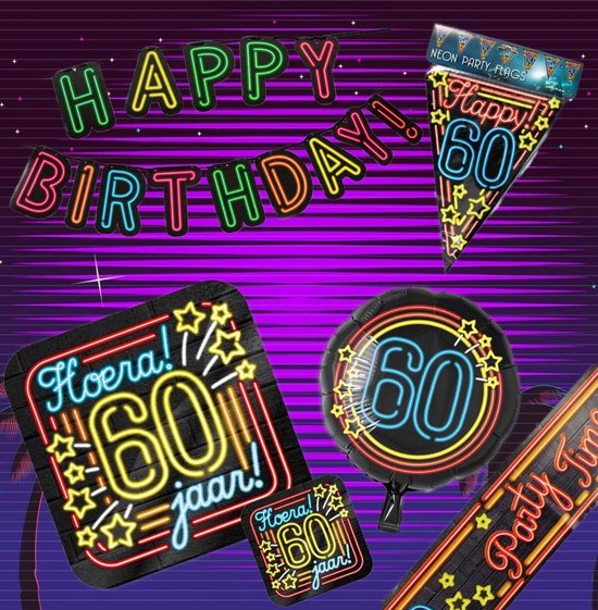 Verjaardag 40 jaar Pakket Neon - Verjaardag Versiering - Happy Birthday  Slinger -... | bol.com