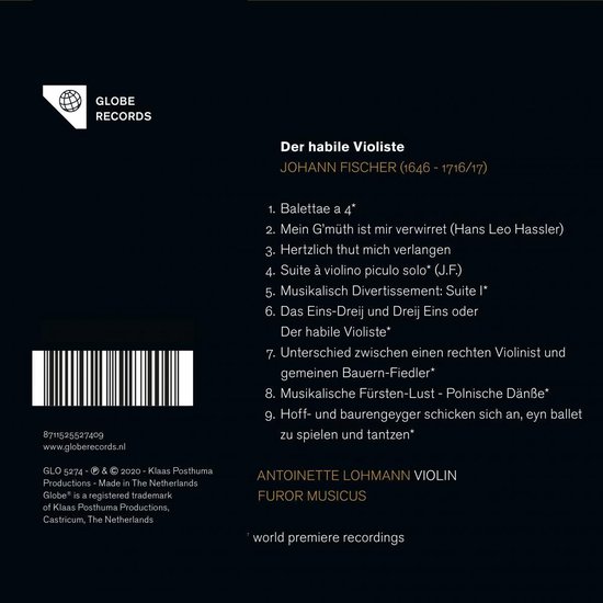 Albumhoes met de titel 'Der Habile Violiste' en tracklist. Zwart met witte tekst en een barcode.
