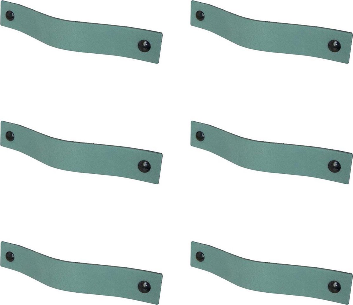 6x Leren handgrepen 'platte greep' - maat L (22,2 x 2,5 cm) - VAALGROEN - incl. 3 kleuren schroefjes (handgreepjes - leren grepen - greepjes - leren lusjes)