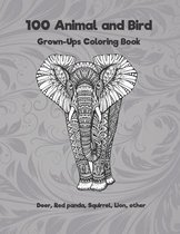 100 Animal and Bird - Grown-Ups Coloring Book - Deer, Red panda, Squirrel, Lion, other