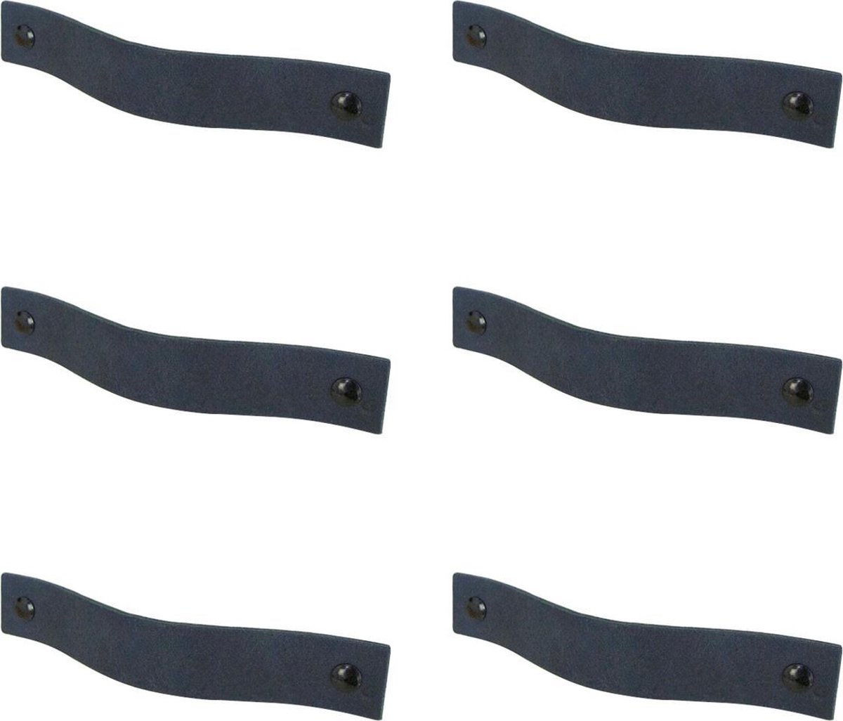 6x Leren handgrepen 'platte greep' - maat L (22,2 x 2,5 cm) - NAVY  - incl. 3 kleuren schroefjes (handgreepjes - leren grepen - greepjes - leren lusjes)