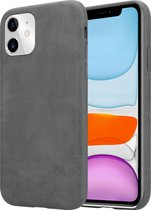 geschikt voor Apple iPhone 11 hoesje leer - grijs + glazen screen protector