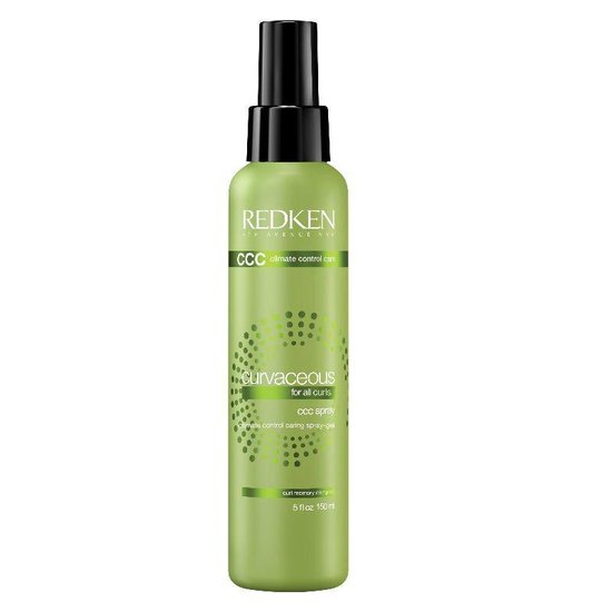 Redken Curvaceous CCC Spray fles met pompje. Lichtgroene fles met tekst en groene cirkels.
