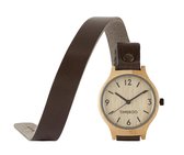 Dames horloge bamboe hout I Twist double zwart leren band I TiMEBOO ®