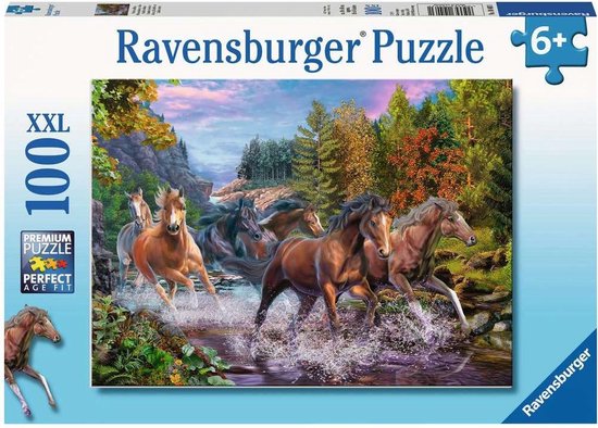 Buitensporig paneel nood Ravensburger puzzel - Wilde paarden in de rivier - 100 stukjes | bol.com