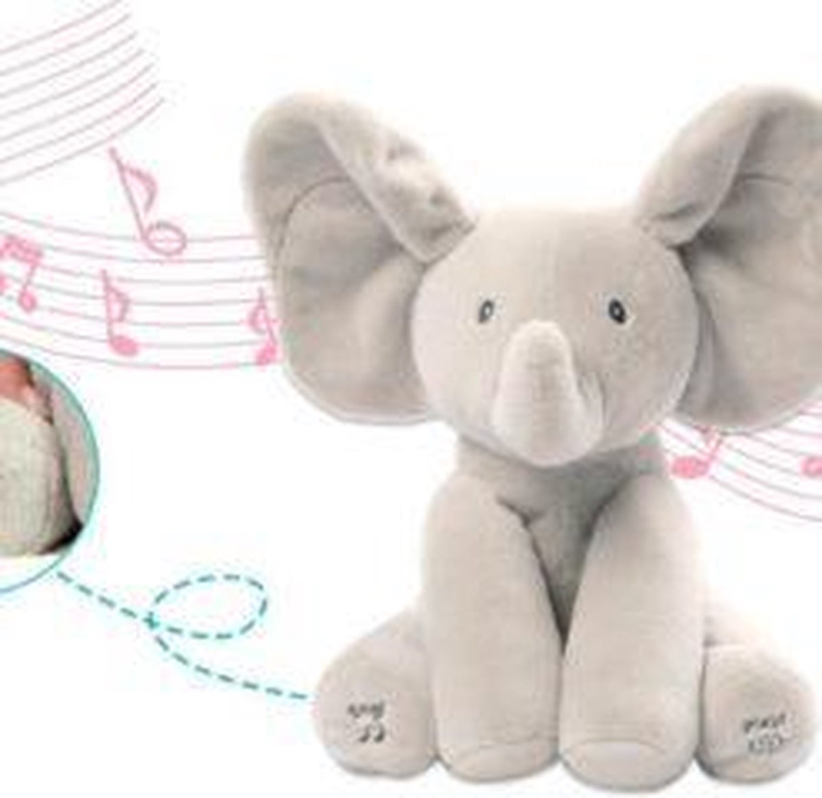 Peluche interactive pour bébé Flappy l'éléphant 30 cm - Bouge