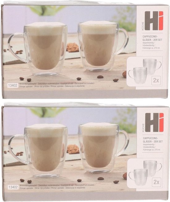 Set van 8x dubbelwandige koffieglazen / cappuccino glazen 270 ml -  Dubbelwandige... | bol.com