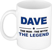 Naam cadeau Dave - The man, The myth the legend koffie mok / beker 300 ml - naam/namen mokken - Cadeau voor o.a verjaardag/ vaderdag/ pensioen/ geslaagd/ bedankt