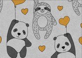 Mat, Vloermat, Vloerkleed, Tapijt, Kind - Kinderkamer Panda Heart - Wasbaar - Antislip - 85 x 60 cm