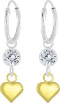 Joy|S - Zilveren bedel oorbellen kristal met hartje 14k goudplating