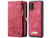 Samsung Galaxy A71 Bookcase hoesje - CaseMe - Effen Rood - Leer - Portemonnee met 11 Vakjes voor Pasjes en Ritsvak