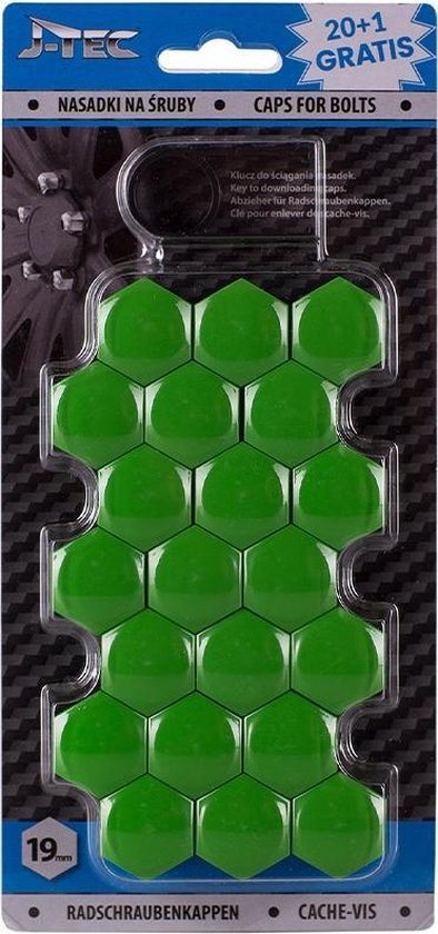 J-tec Capuchons d'écrou de roue 19 mm synthétique vert 20 + 1 pièces