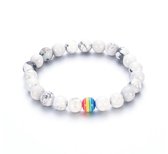 Pride Kralen contrast Armband - Shamballa Gay Pride LGBTQ - Regenboog Wit Marmer - 1 stuks