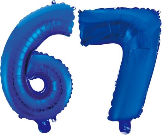 Folieballon 67 jaar blauw 41cm