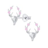 Joy|S - Zilveren hert met roze bloemen oorbellen