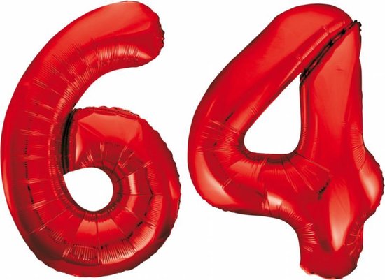 Folieballon 64 jaar rood 86cm