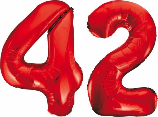 Folieballon 42 jaar rood 86cm