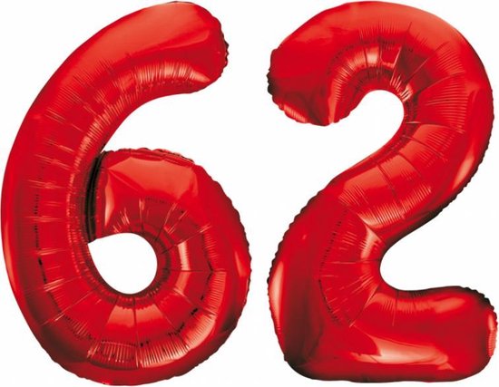 Folieballon 62 jaar rood 86cm