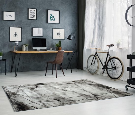 Flycarpets Carrara Modern Vloerkleed - Marmer Design - Kleur: Grijs - Afmeting: 200x290 cm