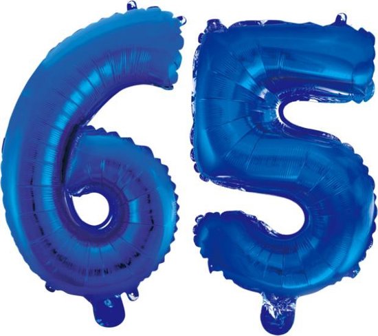 Folieballon 65 jaar blauw 41cm