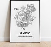Almelo city poster, A3 (30x40 cm) met lijst, plattegrond poster, woonplaatsposter, woonposter