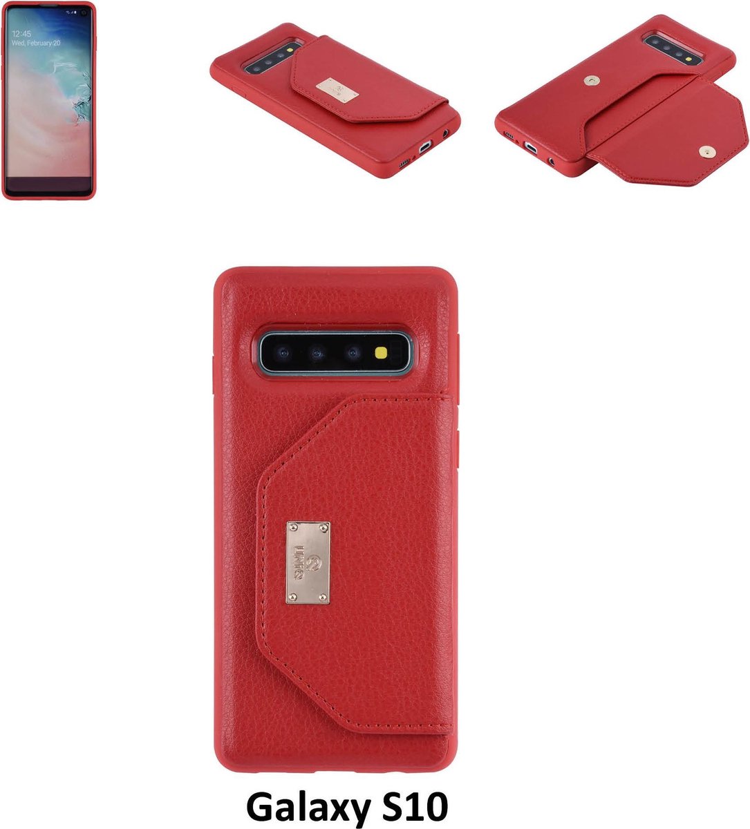 UNIQ Accessory Galaxy S10 Kunstleer portemonnee Hard Case Back cover - Rood (S10)