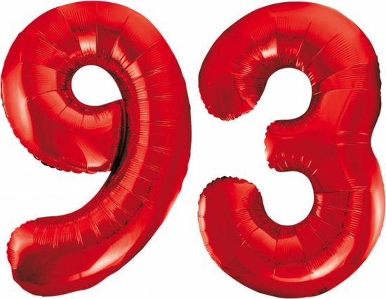 Folieballon 93 jaar rood 86cm