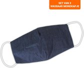 Mondkapje - Mondkapje Wasbaar - Mondmasker - Met Elastieken - set van 2 - Design - Jeanskleur
