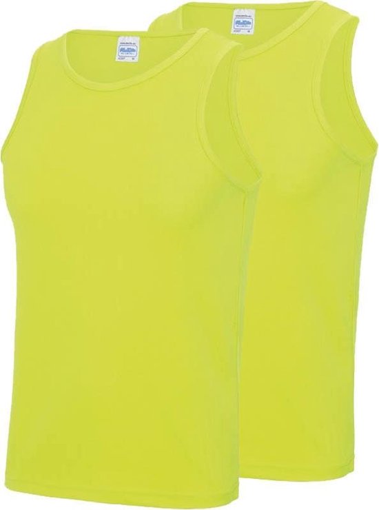2-Pack Maat XL - Sport singlets/hemden neon geel voor heren - Hardloopshirts/sportshirts - Sporten/hardlopen/fitness/bodybuilding - Sportkleding top neon geel voor mannen