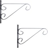 2x Zilveren hangpot haken metaal met krul - 27 x 19 cm - Muurpothangers voor plantenbakken/bloembakken - Tuin/muur decoraties