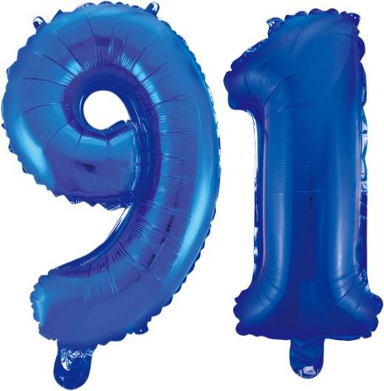 Folieballon 91 jaar blauw 86cm