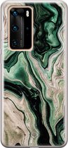 Huawei P40 Pro hoesje siliconen - Groen marmer / Marble | Huawei P40 Pro case | Roze | TPU backcover transparant