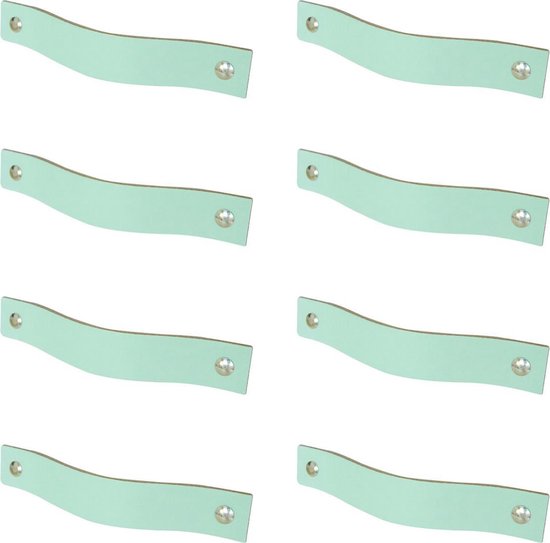 8x Leren handgrepen 'platte greep' XS - MINT (12,6 x 2,5 cm) - incl. 3 kleuren schroefjes (handgreepjes - leren grepen - greepjes - leren lusjes)