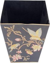 Prullenbak rechthoekig zwart goudtinten vogels en bloesems - tropische sfeer