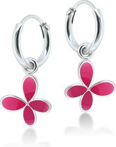 Joy|S - Zilveren vlinder bedel oorbellen magenta roze oorringen