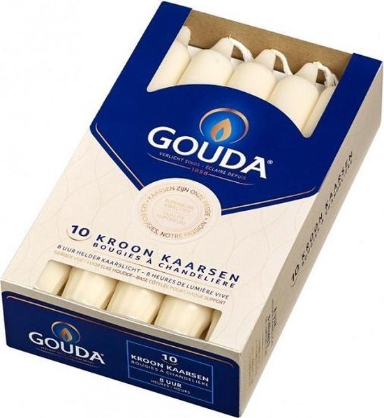 GOUDA Dinerkaars Gouda Kroonkaarsen  200/24 doos 10  ivoor ( per 3 stuks)