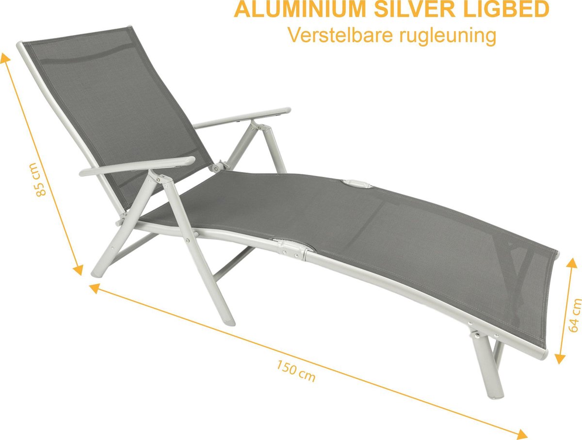 MaxxGarden Aluminium silver ligbed - voor tuin en zwembad - ligbed met  verstelbare rug... | bol.com