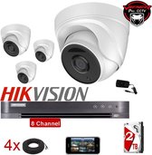 4x 5MP HIKVISION CCTV systeem 2.8MM lens 40M EXIR DOME Voor Buien - Turret Beveiligingscamera compatibel met TVI POC DVR 8CH - DS-7208HUHI-K1 - Wit