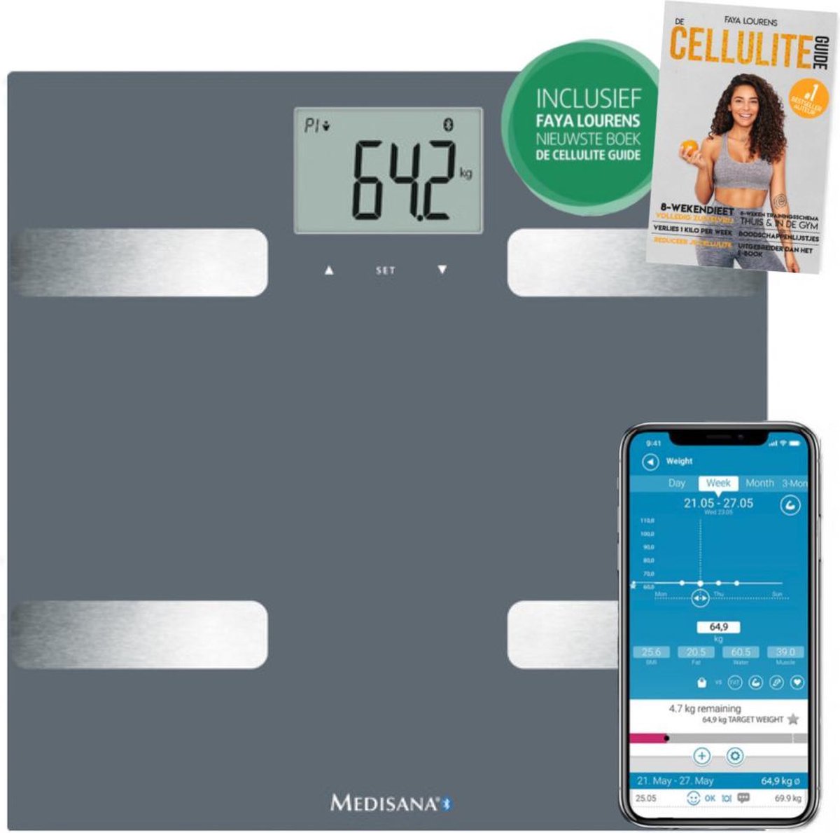Medisana Bluetooth weegschaal met lichaamsanalyse - Meet Gewicht,  Spiermassa, BMI,... | bol.com