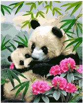Schilderen op Nummer Panda Bloemen 40x50 Volwassenen & Kinderen - Kleuren op Nummer - Paint by Number - Hobbypainting.nl®