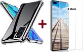 Geschikt voor Huawei P40 Lite Anti Shock Hoesje TPU Back case Met 2 pack glazen Screenprotector - Transparant