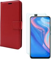 Huawei P Smart Z Portemonnee hoesje rood met 2 stuks Glas Screen protector