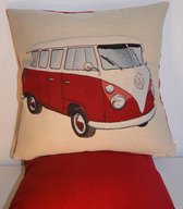 By Eef- sierkussenhoes- 50x50- handgemaakt, Gobelin, VW busje, rood