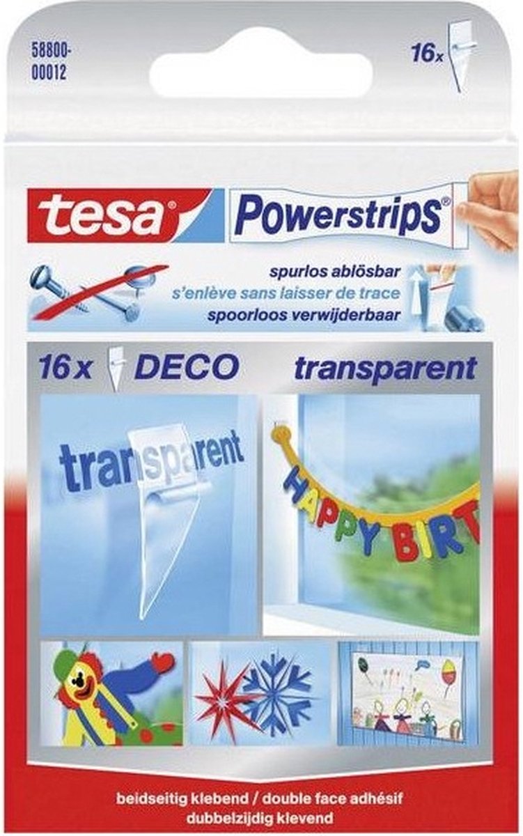 Tesa Powerstrips Deco Kleefstrip - Transparant - 16 Stuks - Tesa