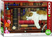 Legpuzzel - Slapende kat in boekenkast - 500 extra grote puzzelstukken- ouderen / slechtziende