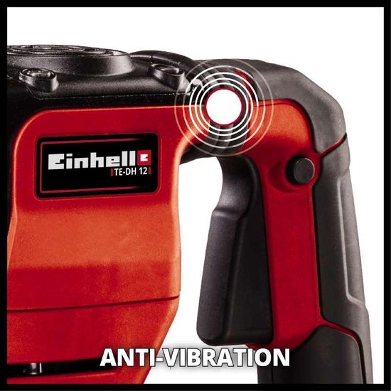 Close-up van de rode Einhell breekhamer met anti-vibratie technologie.