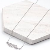 Stainless Steel Ketting Blaadje Met Crystal Strass (48 cm) Antiek Zilver (1 stuks)