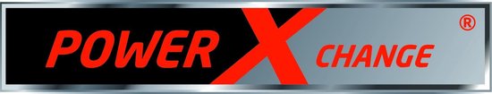 Logo met de tekst POWER X CHANGE, rood op zwart en zilver.